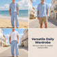 👔 50% DE RÉDUCTION ! 🌊 Ensemble Lin Homme – Mélange Lin – Coupe Décontractée & Léger for Plage & Été