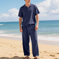 👔 50% DE RÉDUCTION ! 🌊 Ensemble Lin Homme – Mélange Lin – Coupe Décontractée & Léger for Plage & Été