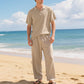 👔 50% DE RÉDUCTION ! 🌊 Ensemble Lin Homme – Mélange Lin – Coupe Décontractée & Léger for Plage & Été