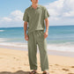 👔 50% DE RÉDUCTION ! 🌊 Ensemble Lin Homme – Mélange Lin – Coupe Décontractée & Léger for Plage & Été