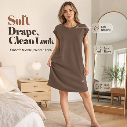 👗✨ PROMO FLASH -50% ! Robe Décontractée Coton Mélangé Femme – Col Rond, Manches Courtes, Coupe Ample Midi, 9 Coloris, Tailles S-L, Idéale Été & Quotidien 🌸