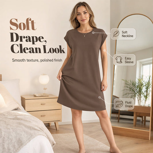 👗✨ PROMO FLASH -50% ! Robe Décontractée Coton Mélangé Femme – Col Rond, Manches Courtes, Coupe Ample Midi, 9 Coloris, Tailles S-L, Idéale Été & Quotidien 🌸