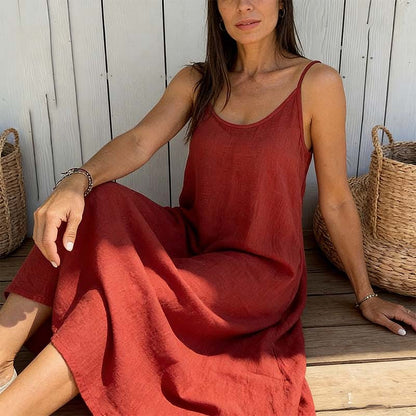 👗✨ PROMO FLASH -50% ! Robe Décontractée Coupe Ample Ligne A Femme – Tissu Mélangé Respirant, Col Rond Bretelles Spaghetti, 5 Coloris, Tailles S-3XL 🔥