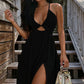 🔥✨ PROMO FLASH -50% ! Robe Longue Femme Sexy Col V Été – Décolleté Plongeant, Découpe Taille, Fente Haute, Dos Nu Halter, Ourlet Fluide, 4 Coloris, Tailles S-XL