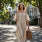 👗🌸 PROMO FLASH -50% MAINTENANT ! Robe Maxi Épaules Dénudées Femme – Manches Lanternes, Coupe Fluide, Poches, 2 Coloris, Tailles S-5XL, Idéale Soirées d'Été ✨🌿