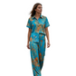 🔥✨ PROMO FLASH -50% ! Ensemble Top Manches Courtes & Pantalon Femme – Imprimé Tendance, Poches Latérales, Tissu Polyester Doux, Bleu Paon, Tailles S-2XL, Idéal Quotidien & Voyage