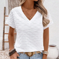 👚🏆 PROMO FLASH 50% ! Haut Élégant Manches Courtes Col V Femme – Texturé, Coupe Fluide, Tissu Mélangé Léger, Plusieurs Coloris, Tailles S-2XL ✨