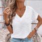👚🏆 PROMO FLASH 50% ! Haut Élégant Manches Courtes Col V Femme – Texturé, Coupe Fluide, Tissu Mélangé Léger, Plusieurs Coloris, Tailles S-2XL ✨