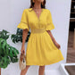 👗 PROMO LIMITÉE -50% ! ✨ Robe Chic à Col V avec Découpes en Dentelle – Jupe Plissée, Manches Volants, Tissu Respirant, 5 Coloris, Tailles S-XL 🌸