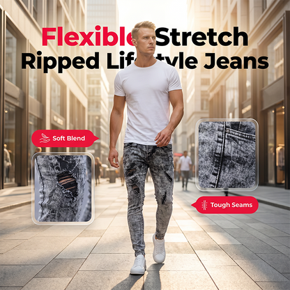 👖🔥 PROMO FLASH 50% ! Jean Slim Déchiré Stretch Homme – Denim Distressed, Acid Wash Vintage, Coupe Moderne, Gris Foncé, Tailles S-M-L, Idéal Style Urbain ✨🛒