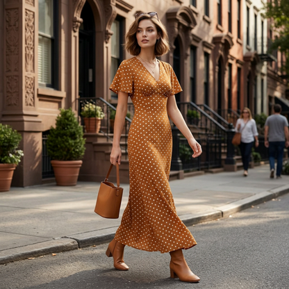 👗 PROMO LIMITÉE -50% ! ✨ Robe Maxi à Pois Col V Femme – Manches Volantées, Silhouette Galbée, Tissu Respirant, 6 Coloris, XS-XL 🎀