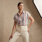 ⏳ PROMO LIMITÉE -50% ! ⏰ Chemise à Manches Courtes Rayée à Boutons pour Femme – Coupe Décontractée, Poche Poitrine, Tissu Doux, Tailles S-XL 👔🏖️