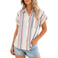 ⏳ PROMO LIMITÉE -50% ! ⏰ Chemise à Manches Courtes Rayée à Boutons pour Femme – Coupe Décontractée, Poche Poitrine, Tissu Doux, Tailles S-XL 👔🏖️
