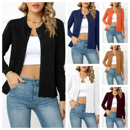 🧥 50% DE RÉDUCTION 🌸 Cardigan classique col rond pour femme – Maille douce & coupe intemporelle – Parfait pour le printemps, l’automne ou un look superposé – confortable et polyvalent ✨🌿
