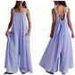 🔥 PROMO EXCEPTIONNELLE -50% ! 👗 Combinaison Jambes Larges Femme Casual – Tissu Respirant Premium, Dos Nu Réglable & Poches Latérales – Le Look Chic et Décontracté de l'Été en Violet 💜✨