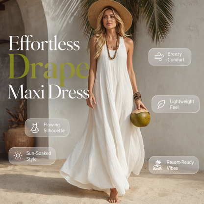 👗 PROMO EXCEPTIONNELLE 50% DE RÉDUCTION ! 🌸 Robe Maxi Élégante à Épaules Drapées – Tissu Fluide & Coupe Raffinée – Parfaite pour les Soirées, les Mariages ou un Look Chic au Quotidien ✨💃🌿
