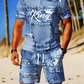 🎉 SOLDES 2026 – PLUS DE 33 000 VENDUS ! 🎉 👕 Ensemble T-Shirt & Short Imprimé Faux Denim Homme – Tissu Premium Léger & Respirant – Look Jean Tendance, Confort Absolu 🧢✨