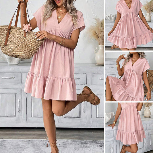 🌸 -50% MAINTENANT ! 🌸 Robe Femme Col V Coupe Ample avec Ourlet À Volants – Col V Flatteur, Volants Ludiques & Tissu Léger – Parfaite pour le Printemps et l’Été 👗✨💖