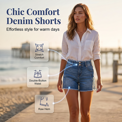 📢 50% DE RÉDUCTION ! ⏰ Short en Jean Stretch Décontracté pour Femme – Taille Haute 2 Boutons, Tissu Extensible & Coupe Flatteuse – Idéal pour l’Été 👖✨🌞