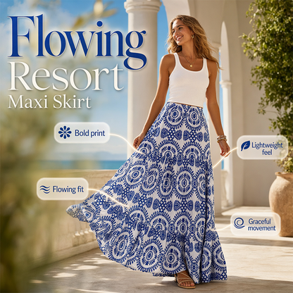 👗 50% DE RÉDUCTION ! 🌴 Jupe Maxi Fluide – Légère, Longue & Polyvalente – Imprimé Bleu Saisissant, Tissu Doux & Drapé Élégant – Parfaite pour la Plage, les Vacances et le Quotidien 🌊☀️✨