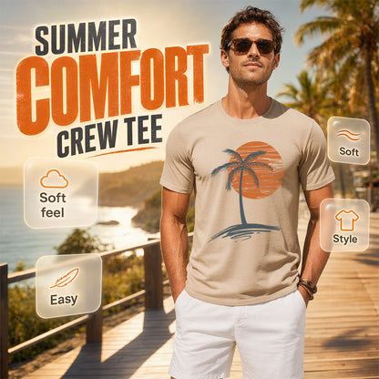 🔥 50% DE RÉDUCTION ! 🌿 T-Shirt à Manches Courtes Décontracté pour Homme – Mélange Coton Respirant, Graphique Cocotier & Col Rond – Ambiance Tropicale – Idéal pour l’Été, la Plage et le Quotidien ☀️👕✨