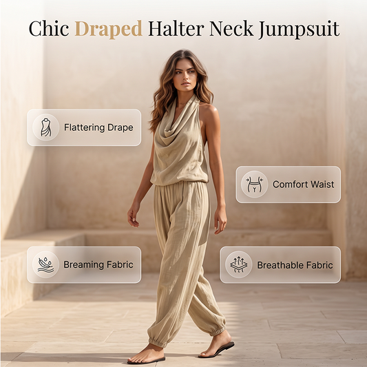✨ 50% DE RÉDUCTION ! 💃 Combinaison Femme Col Halter Jambe Large – Tissu Premium Respirant, Taille Élastique & Silhouette Fluide – Chic et Polyvalente – Parfaite pour la Plage, le Quotidien et les Soirées 🌸👗