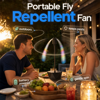 🌀 50% DE RÉDUCTION ! 🦟 Ventilateur Anti-Mouches Rechargeable USB Rétractable pour Extérieur – Pales Souples, Sans Produits Chimiques – Idéal pour Pique-Niques, Terrasses et Camping 🧺