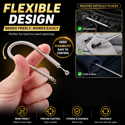 🔧 50% OFF! 🧵 Stainless Steel Flexible Spring Drawstring Threader – Rounded Head, Bendable Body & Versatile for Elastic, Ribbons & Cords – Ideal for Sewing, DIY & Daily Mending ✂️