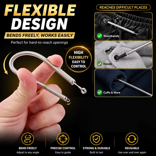 🔧 50% OFF! 🧵 Stainless Steel Flexible Spring Drawstring Threader – Rounded Head, Bendable Body & Versatile for Elastic, Ribbons & Cords – Ideal for Sewing, DIY & Daily Mending ✂️