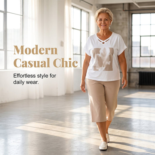 ⚡ ÉCONOMISEZ 50 % ! ✨ Ensemble 2 Pièces Décontracté Col V & Pantalon Court – Tissu Mélangé Premium, Coupe Ample Flatteuse & Respirant – Idéal pour la Détente et le Quotidien 🌿