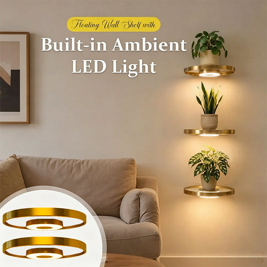 📢 PROMO FLASH : 50% DE RÉDUCTION ! ⏰ Étagère Murale Flottante LED – Finition Dorée – Éclairage d'Ambiance & Recharge USB for Plantes & Décoration Intérieure ✨