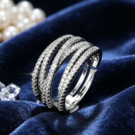 💫 50% DE RÉDUCTION ! 💥 Bague Croisée Multi-Rangs Ajustable – Pierres de Zircone Étincelantes, Tige Ouverture & Finition Miroir – Idéale pour le Quotidien, le Bureau et les Soirées ✨