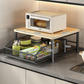 🏠 -50% ! 🍳 Support Micro-Ondes 2 Niveaux – Fer + Bois – Plateau 37×26 cm – Tiroir Coulissant – Gain de Place – Noir/Blanc/Or – Cuisine, Bureau, Dortoir ✨
