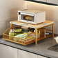 🏠 -50% ! 🍳 Support Micro-Ondes 2 Niveaux – Fer + Bois – Plateau 37×26 cm – Tiroir Coulissant – Gain de Place – Noir/Blanc/Or – Cuisine, Bureau, Dortoir ✨