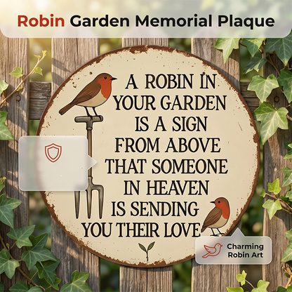 ⏳ 50% DE RÉDUCTION ! 🐦 Décoration Murale Vintage Bois – Bois – Plaque Commémorative Rouge-Gorge for Jardin & Maison
