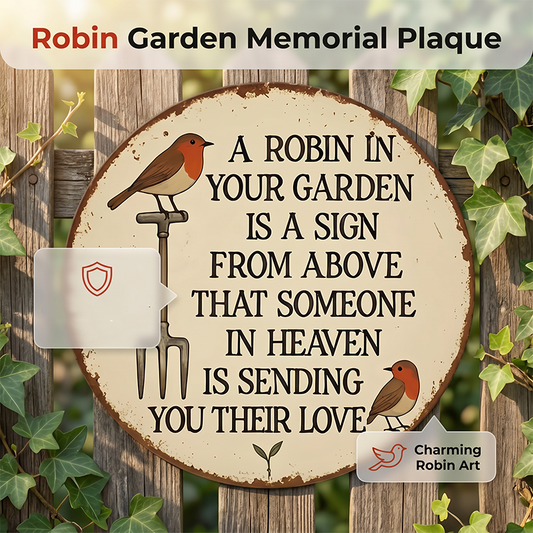⏳ 50% DE RÉDUCTION ! 🐦 Décoration Murale Vintage Bois – Bois – Plaque Commémorative Rouge-Gorge for Jardin & Maison