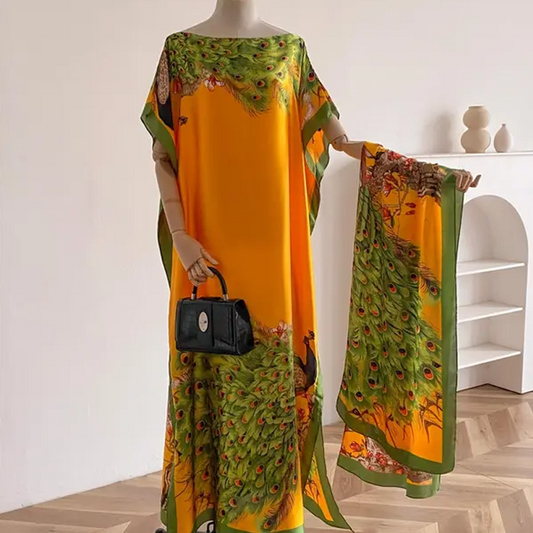 🌸 50% DE RÉDUCTION ! ✨ Ensemble Robe Longue Imprimée avec Châle pour Femme – Tissu Premium Doux, Imprimé Ethnique Unique & Coupe Fluide – Idéal pour les Journées à la Plage et les Sorties Estivales 🏖️