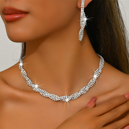 💎 Parure Collier & Boucles d'Oreilles – Cuivre & Strass – Design Griffe for Femme