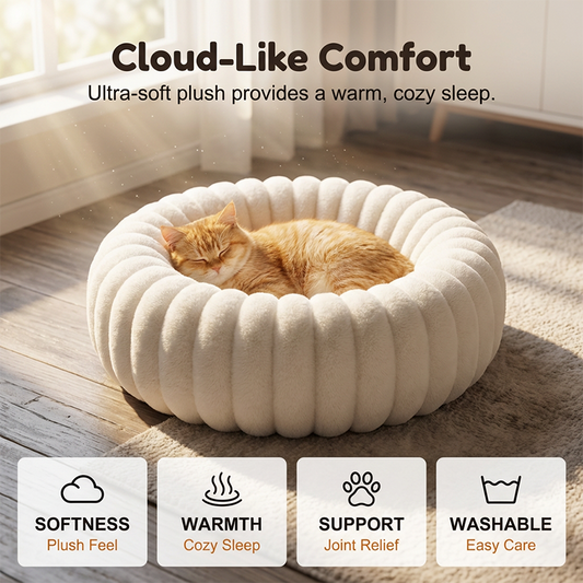 🐱 Panier Rond Ultra-Doux – Tissu Peluche – Bordure Surélevée & Orthopédique for Animaux