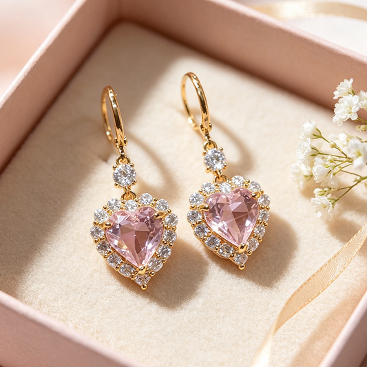 💖 50% DE RÉDUCTION ! ✨ Boucles d’Oreilles Pendantes Cœur – Cuivre & Strass – Design Romantique & Léger for Femme