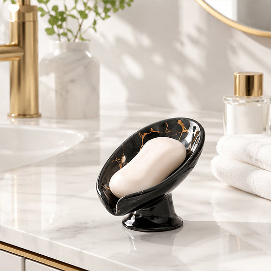 ⏳ 50% DE RÉDUCTION ! 🧼 Porte-Savon en Céramique – Céramique – Drainage Automatique & Forme Feuille for Salle de Bain