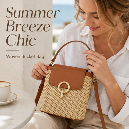🌴 50% DE RÉDUCTION ! ✨ Sac en Paille Boho – Paille Naturelle & PU – Bandoulière Réglable & 3 Façons for Plage & Voyage