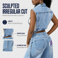 ✨ 50% DE RÉDUCTION – PLUS DE 44 000 VENDUS ! 🧵 Robe Gilet Jean Sans Manches Fente Haute – Denim Coton Premium – Ourlet Irrégulier & Patchwork for Look Urbain