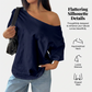 👕 50% DE RÉDUCTION ! ✨ T-Shirt Épaules Dénudées Femme – Coton – Coupe Ample & Encolure Asymétrique for Quotidien