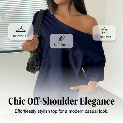 👕 50% DE RÉDUCTION ! ✨ T-Shirt Épaules Dénudées Femme – Coton – Coupe Ample & Encolure Asymétrique for Quotidien