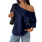 👕 50% DE RÉDUCTION ! ✨ T-Shirt Épaules Dénudées Femme – Coton – Coupe Ample & Encolure Asymétrique for Quotidien
