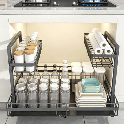 🍳 50% DE RÉDUCTION ! 🏠 Étagère de Cuisine Coulissante – Acier – Deux Niveaux & Glissement Doux for Placard & Plan de Travail