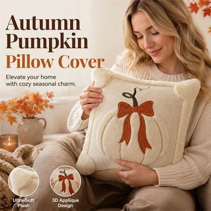 🎃 50% DE RÉDUCTION ! 🍂 Housse de Coussin Citrouille Automne – Peluche Haute Densité – Design 3D & Nœud for Déco Maison