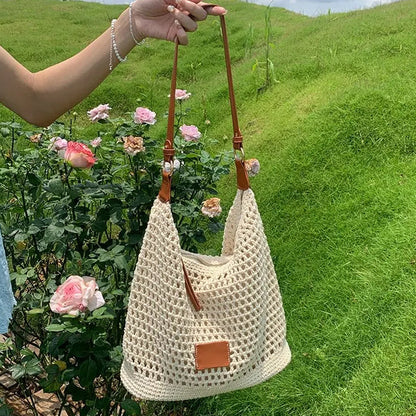 🌞 50% DE RÉDUCTION ! 👜 Grand Cabas Tissé Été – Tissu Maille Ouverte – Léger & Spacieux for Plage & Ville