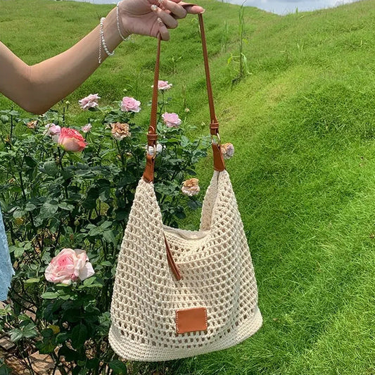 🌞 50% DE RÉDUCTION ! 👜 Grand Cabas Tissé Été – Tissu Maille Ouverte – Léger & Spacieux for Plage & Ville